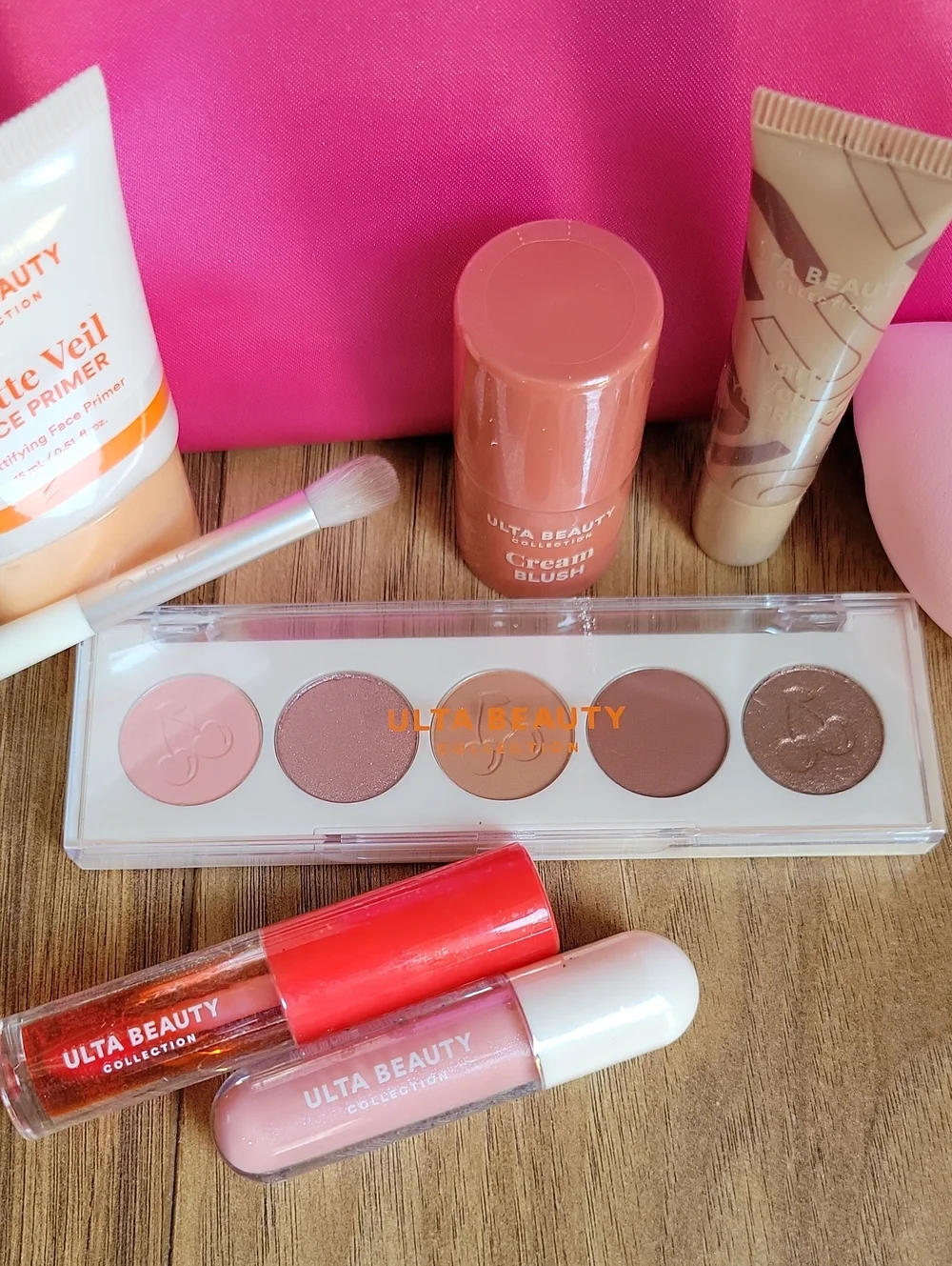 Ulta Beauty Hot Pink Satin Makeup Bag Set with Makeup Kit